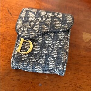 Dior Blue Trotter Canvas Wallet with Gold Charm